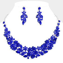 Rhinestone Paved Flower Necklace Set